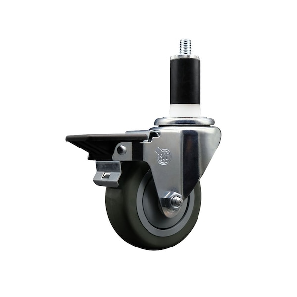 3.5'' Gray Poly Swivel 1-3/8'' Expanding Stem Caster with Brake